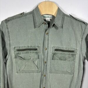 Gander Mountain Mens Large Olive Green Cotton Safari Utility Cargo Shirt